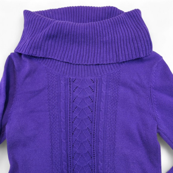 Candies Purple Sweater Dress Knit Cowl Neck Long Sleeve Casual Women's Large - Picture 2 of 7